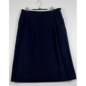 Barclay Square Vintage Navy Blue Wool Blend Midi Skirt Made in Italy Size 16
